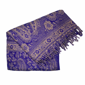 Oversized Shawl, Blanket Scarf - Purple and White Paisley