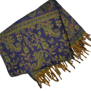 Oversized Shawl, Blanket Scarf - Blue and Green Paisley