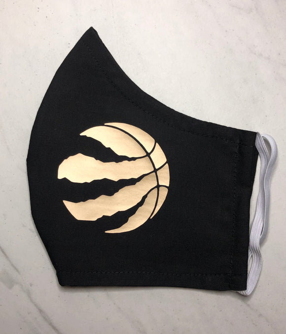 Face mask - Toronto Raptors (Gold)- eco friendly, reusable, custom design, pocket for filter, washable, breathable cotton - Black