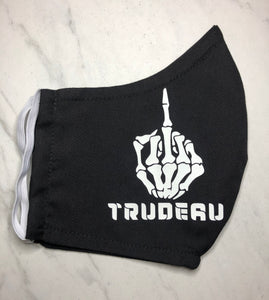 Face mask - Fuck Trudeau (skeleton)- eco friendly, reusable, custom design, pocket for filter, washable, breathable cotton - Black