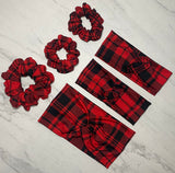 Headband with buttons for face mask - Buffalo Plaid Print - knotted top - Turban style - button headband for healthcare workers, nurses, essential workers