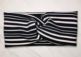 Headband with buttons for face mask - Black & White Stripes - knotted top - Turban style - button headband for healthcare workers, nurses, essential workers