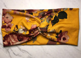 Headband with buttons for face mask - Floral on Mustard - knotted top - Turban style - button headband for healthcare workers, nurses, essential workers