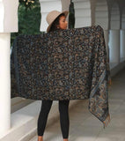 Oversized Shawl, Blanket Scarf - Green and Black Paisley