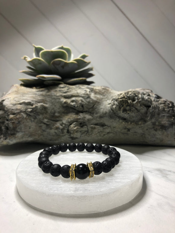 Lava Stone and Black Obsidian Bracelet