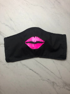 Face mask- Kiss Lips (Hot Pink) Eco friendly, reusable, custom design, pocket for filter, washable, breathable cotton