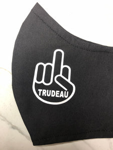 Face mask - Fuck Trudeau - eco friendly, reusable, custom design, pocket for filter, washable, breathable cotton - Black