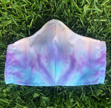 Face mask, Pastel Rainbow tie dye, eco friendly, reusable, unisex, adult, kids, teens, pocket for filter, washable, breathable cotton
