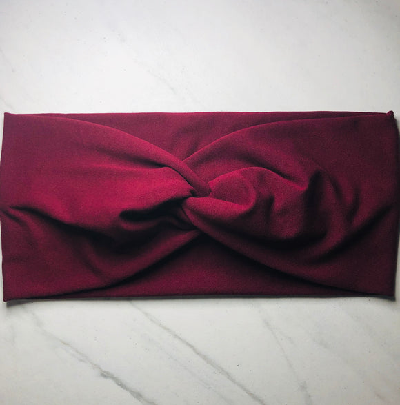 Headband with buttons for face mask - Burgundy/wine - knotted top - Turban style - button headband for healthcare workers, nurses, essential workers