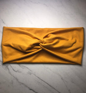 Headband with buttons for face mask - Mustard Yellow - knotted top - Turban style - button headband for healthcare workers, nurses, essential workers