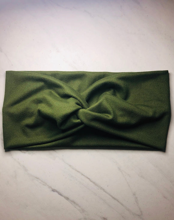 Headband with buttons for face mask - Olive/Army Green - knotted top - Turban style - button headband for healthcare workers, nurses, essential workers