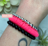 Personalized Heishi Bracelet - Neon Pink